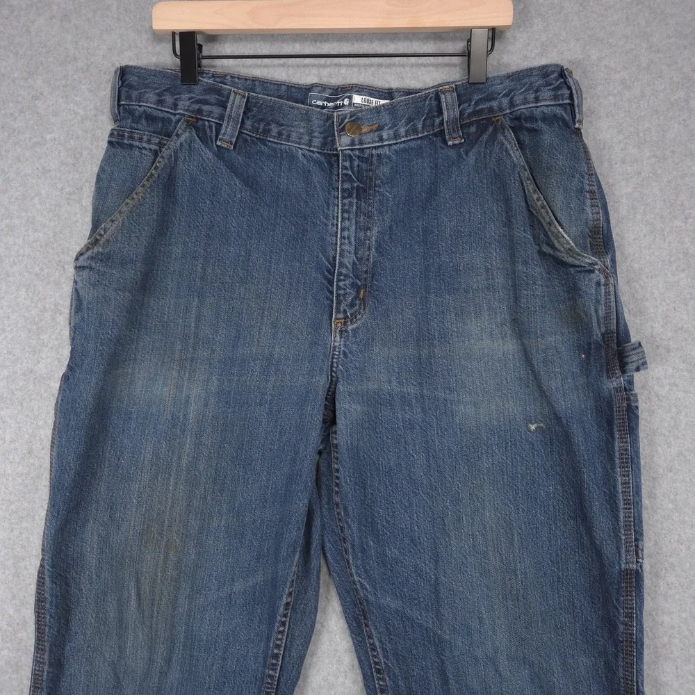 Carhartt Loose Fit Mens Size 36x32 Distressed Grunge Blue Denim Jeans BD4941-M